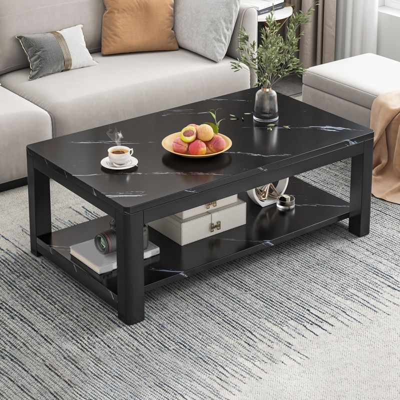 Rectangular Black Metal 4 Legs Base Design with Storage Shelf Coffee Table