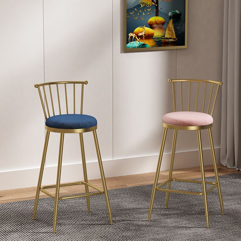 Nordic Armless Backrest Counter Stool Iron Cashier Bar Stool with Velvet Cushion and Pedal