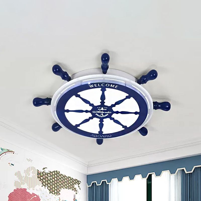 Circular Sleeping Room Flushmount Acrylic LED Modernism Ceiling Flush with Rudder Design in Blue