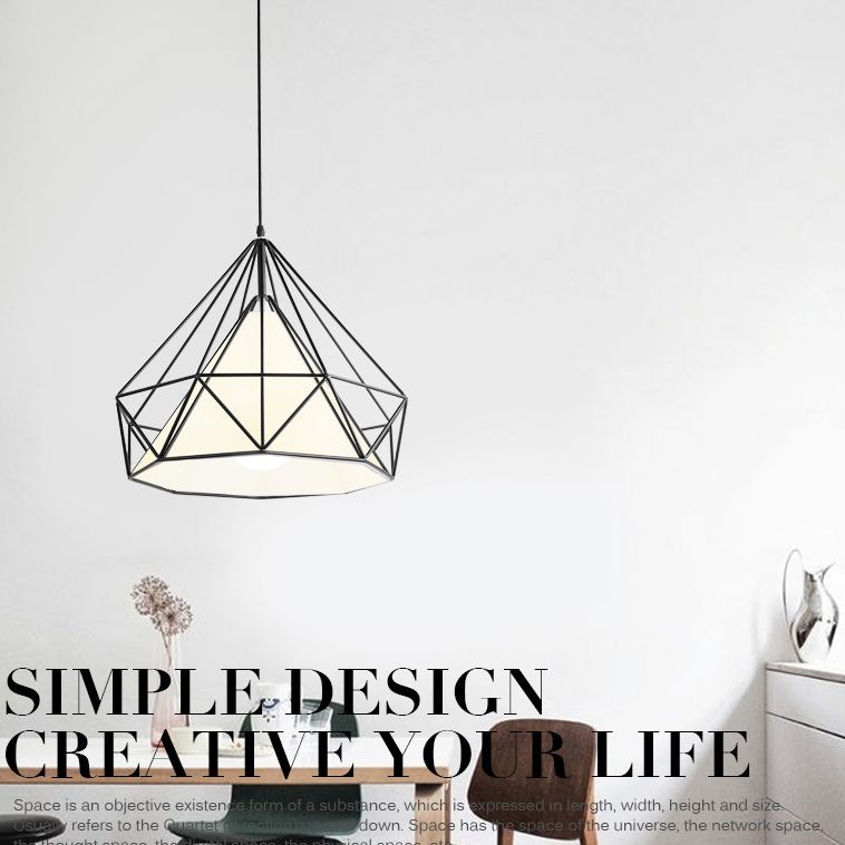 1-light Modern Simplicity Style Hanging Light Metal Cage Design Fabric Shade Suspension Lighting Fixture for Kitchen
