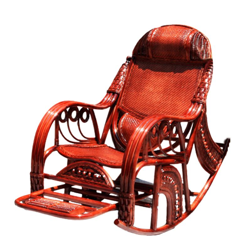 Traditional Rocking Chair Rattan Frame Solid Color Spindle Backrest Indoor Rocking Chair