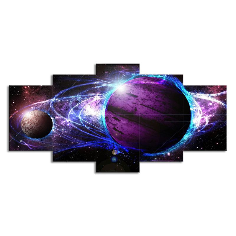 Purple Cosmos Planets Canvas Multi-Piece Fictional House Interior Wall Art