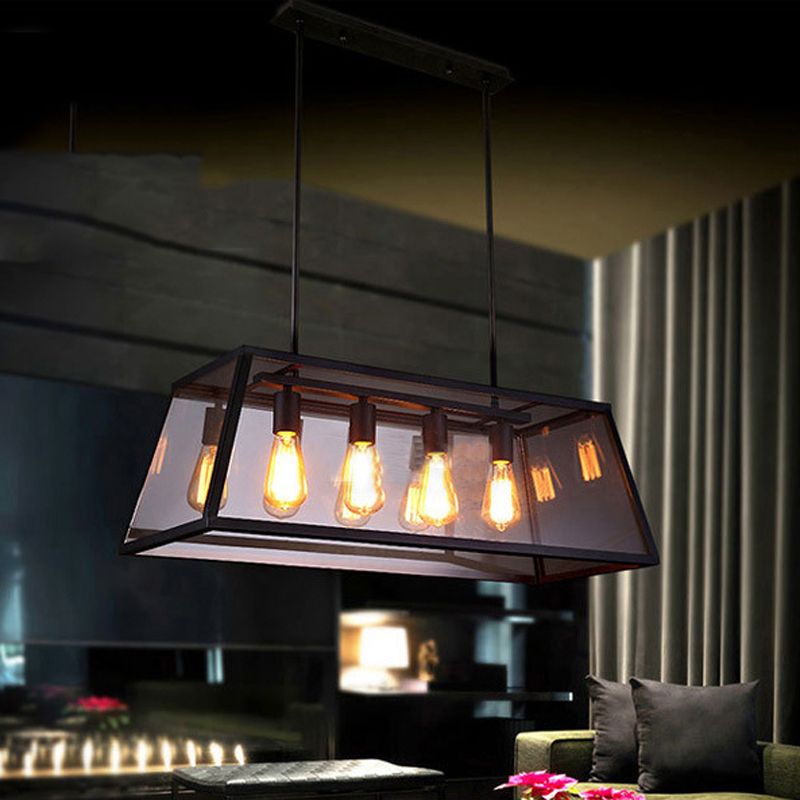 Industrial Trapezoid Island Pendant Lights Metal Multiple-Light Island Lighting