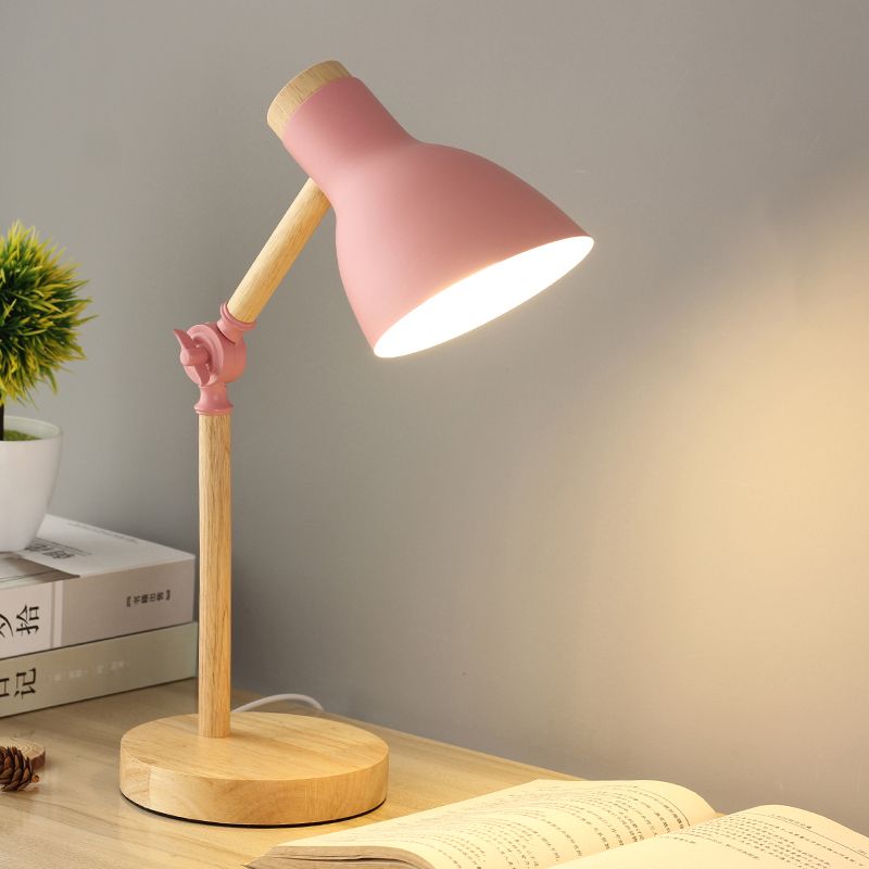 Métal de bureau en métal en forme de métal moderniste 1 tête blanc / rose / jaune et lampe de lecture en bois pour salle d'étude