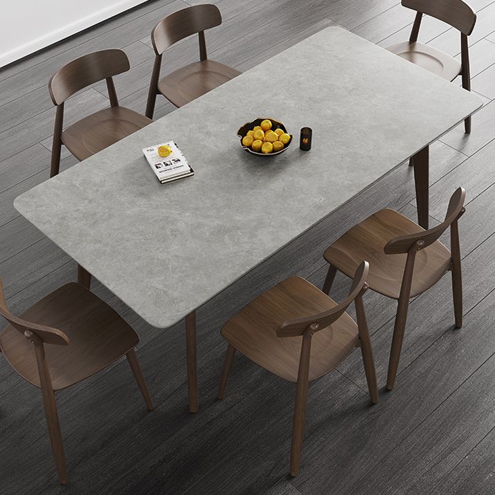 Mid-Century Modern Rectangle Dining Table Sintered Stone Table with 4 Solid Wood Legs