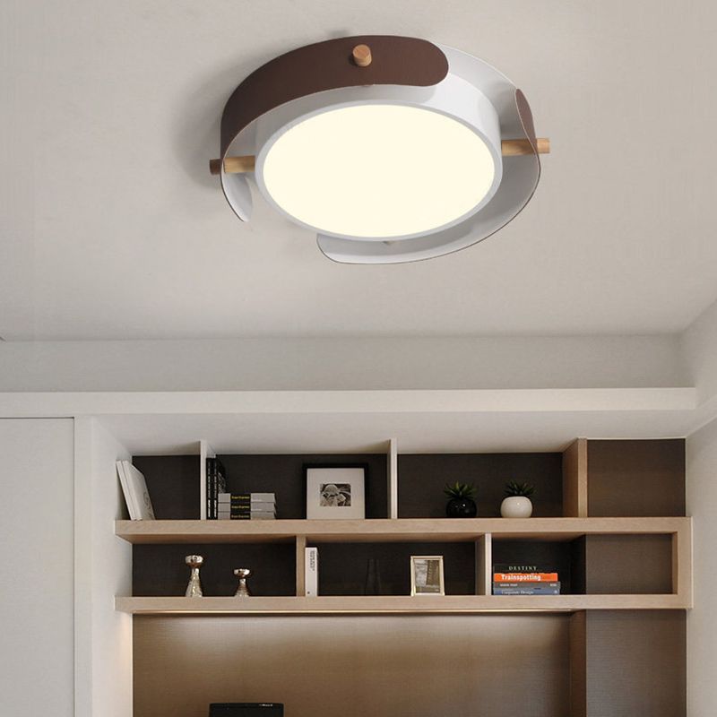 Plafonnier rond en acrylique nordique pour chambre à coucher, 40,6 cm/49,5 cm de diamètre, plafonnier LED avec boîtier extérieur en blanc/blanc vieilli