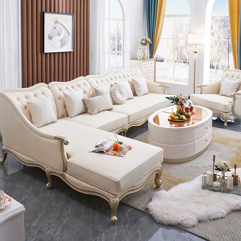 38.18" Tall Nailhead Trim Sectional Sofa Sloped Arm Genuine Leather Sofa