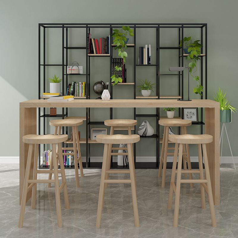 Modern Rectangle Bar Table Set 1/7 Pcs Solid Wood Bar Table and Backless Stools