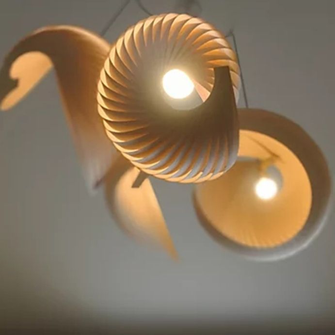 Conch Shaped Wood Pendant Light Contemporary Style Hanging Lamp for Coffee Shop