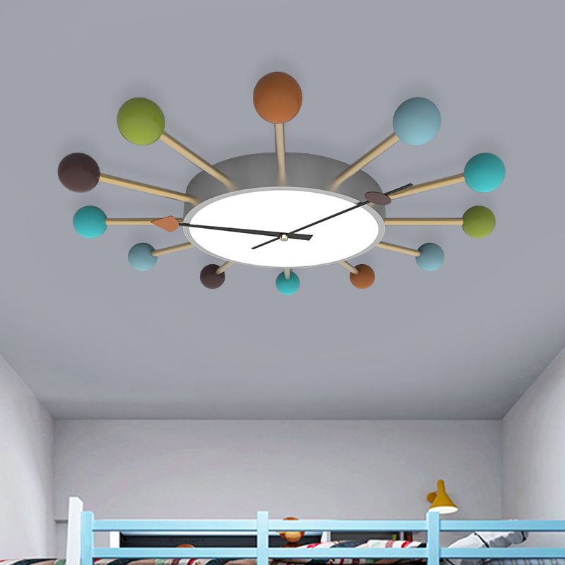 Nordic Clock Ceiling Flush Acrylic LED Bedroom Flush Mounted Light with Wooden Lollipop Deco