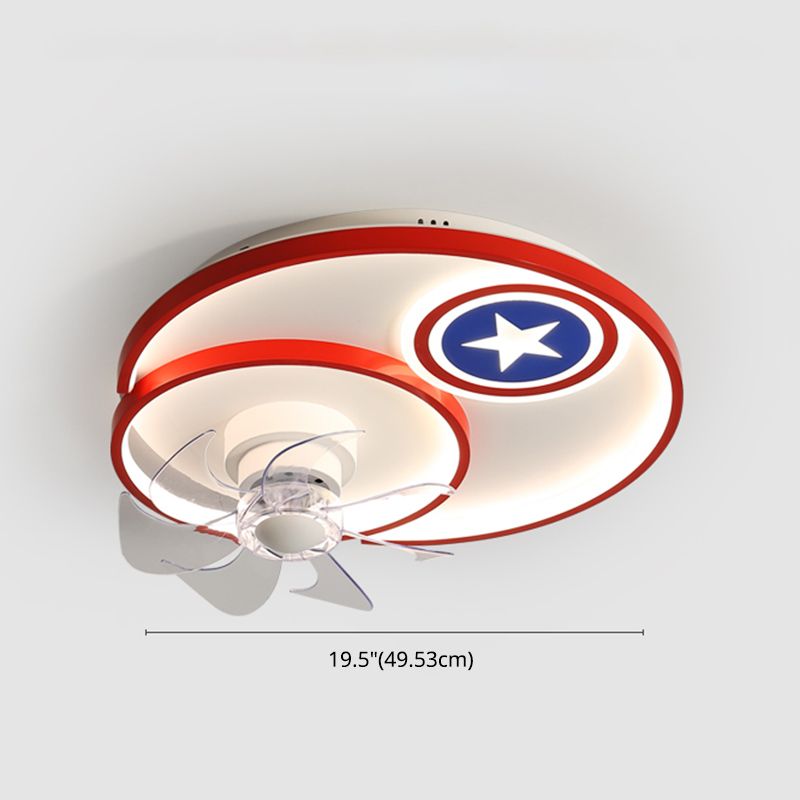 Cartoon Disc Shaped Flush Mount Fan Lamp Metal Boys Room LED Semi Flush Light