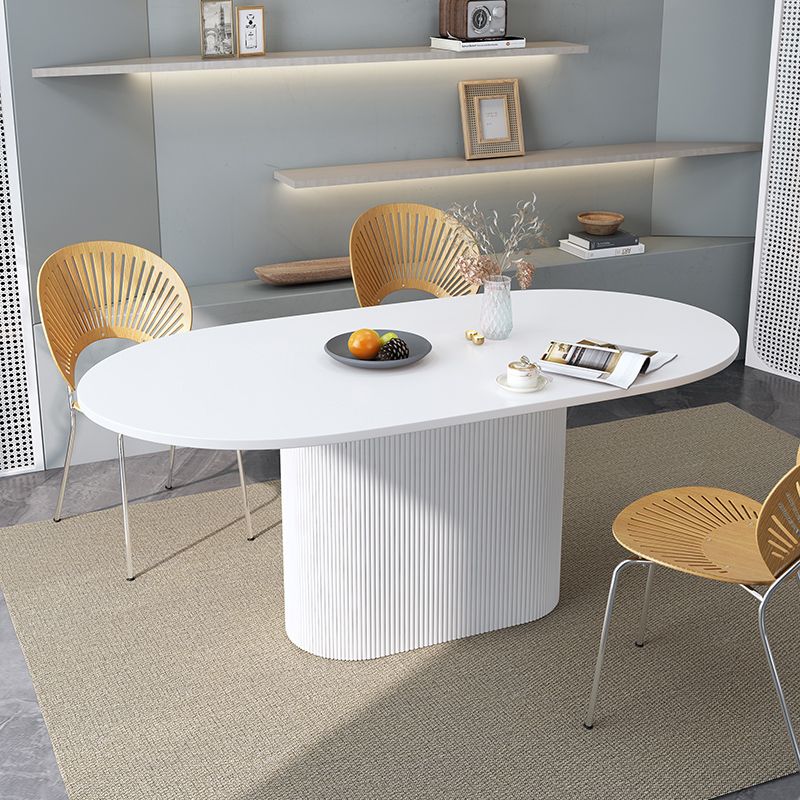 Oval Shape White Tone Table Simplicity Pedestal Table for Dining Room