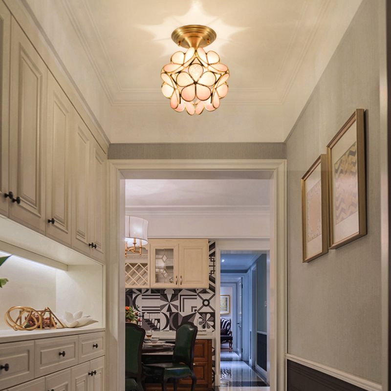 Colonical artistiek indoor plafond Licht Koper Petaloid Flush Mount met Pure Glass Shade