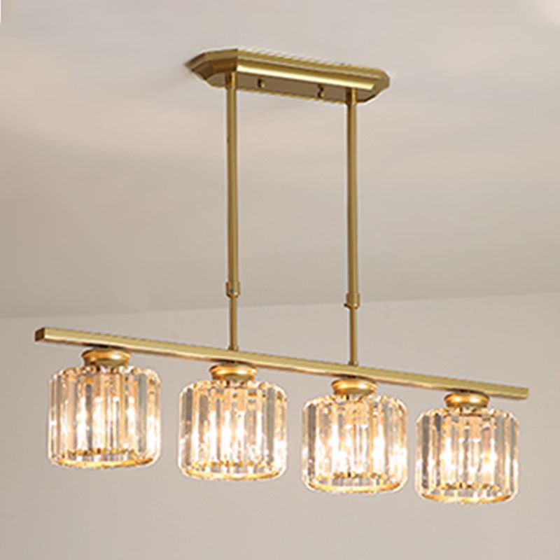 Modern Simple Island Pendant Cylinder Crystal Shade Island Light for Restaurant