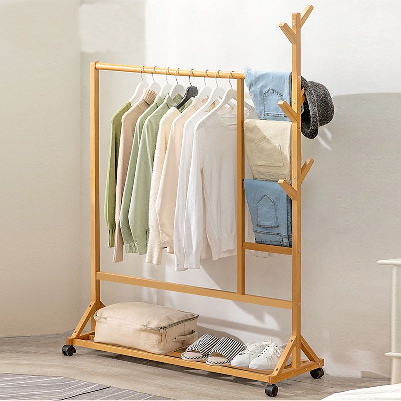 Contemporary Hall Stand Bamboo Wood Hooks Shelving Included Free Standing Coat Rack