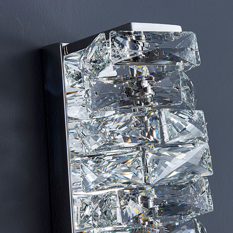 Contemporary Metal Wall Light Geometric Wall Sconce with Crystal for Bedroom