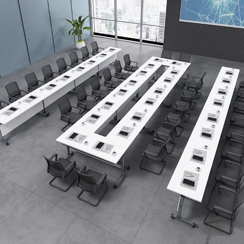 Folding Rectangular Writing Desk Manufactured Wood Top Desk with Caster Wheels