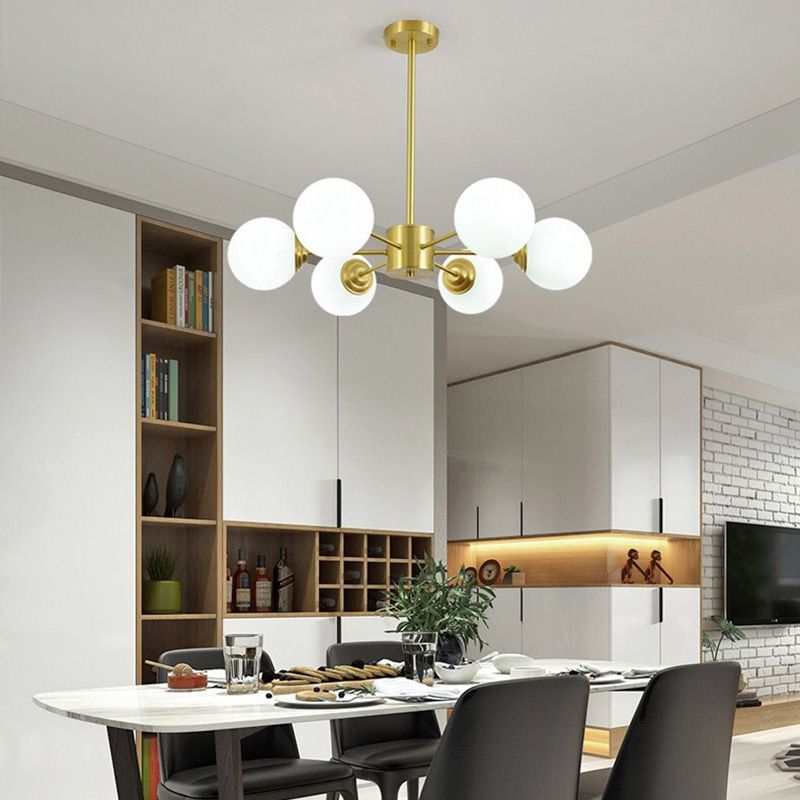 Luz de vidrio de leche múltiples luces colgantes lámpara de lámpara industrial globo colgante de oro en oro