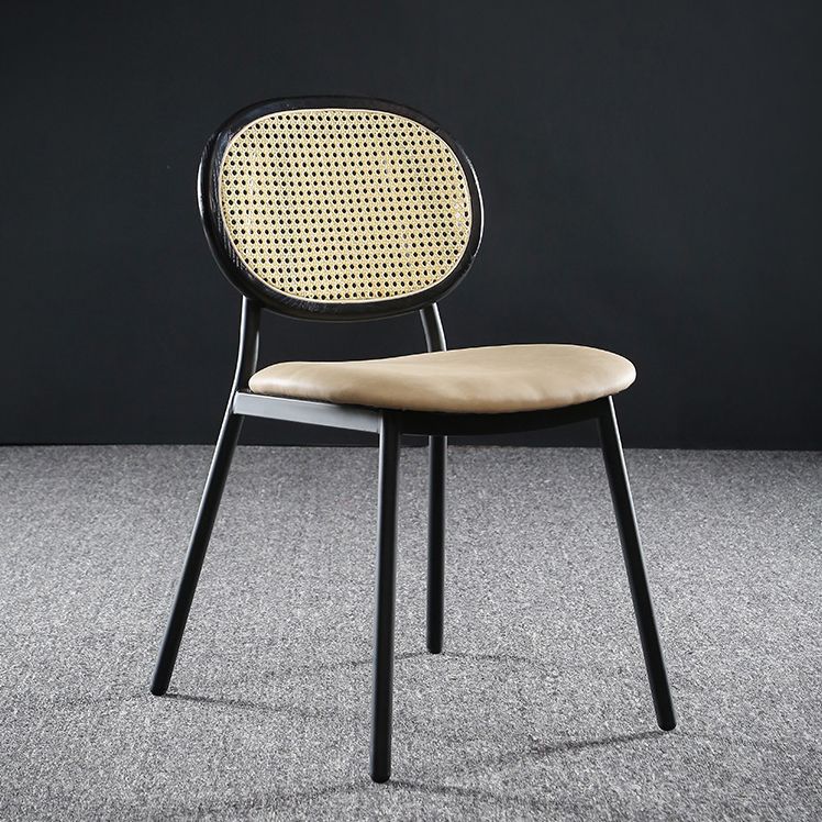 Contemporary Cane Back Chair Faux Leather Dining Side Chair for Indoor