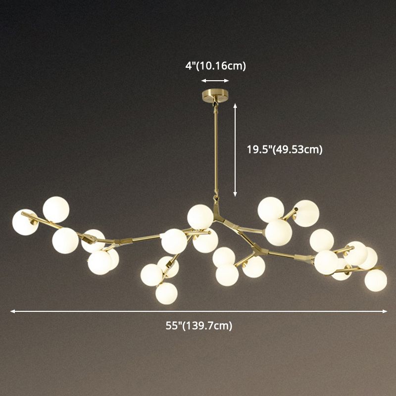 Sospensione di ramo albero luce minimalista in metallo sala da pranzo lampadario con sfera di vetro bianco