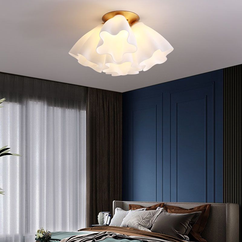 Gold Floral Ceiling Mount Light Fixture Minimalist-Style Glass Ceiling Flush Mount