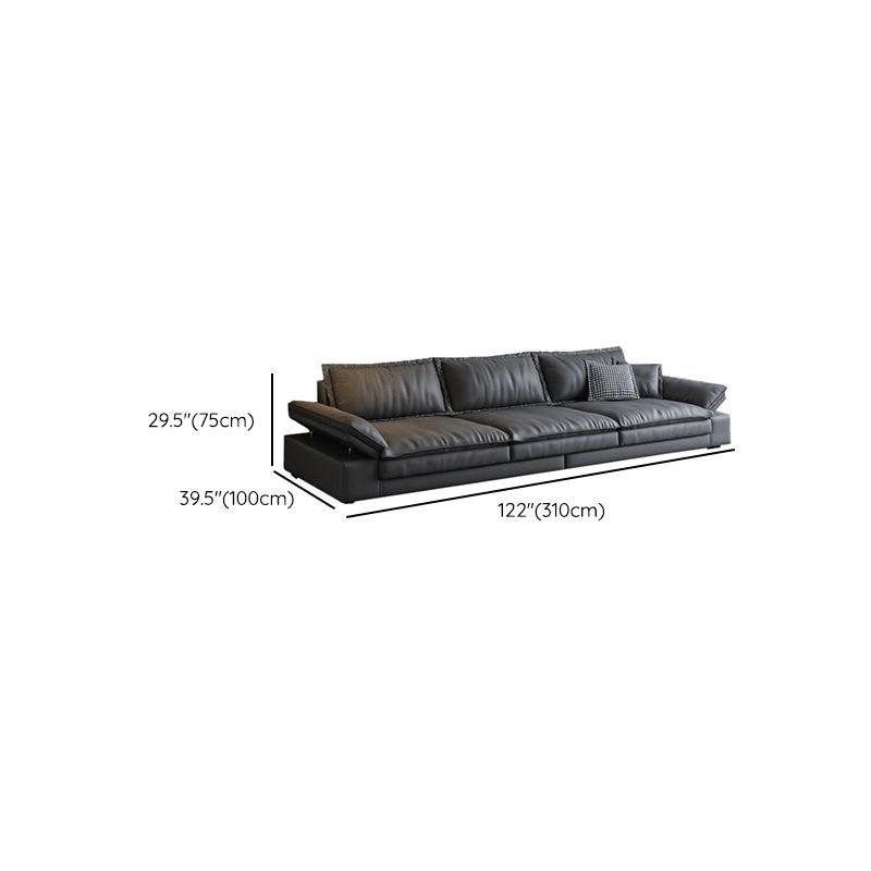 Mid Century Modern Black Sofa with Pillow Top Arm and Loose Back