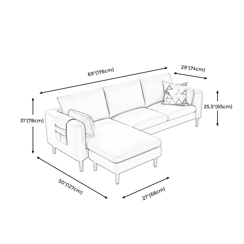 L-Shape Faux Leather and Velvet 3-seat Sectional Sofa with Storage