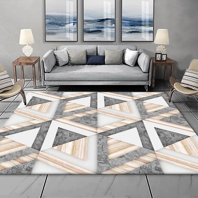 Simple Modern Rug in Grey and White Geometry Marble Pattern Rug Polyester Washable Carpet for Home Decoration