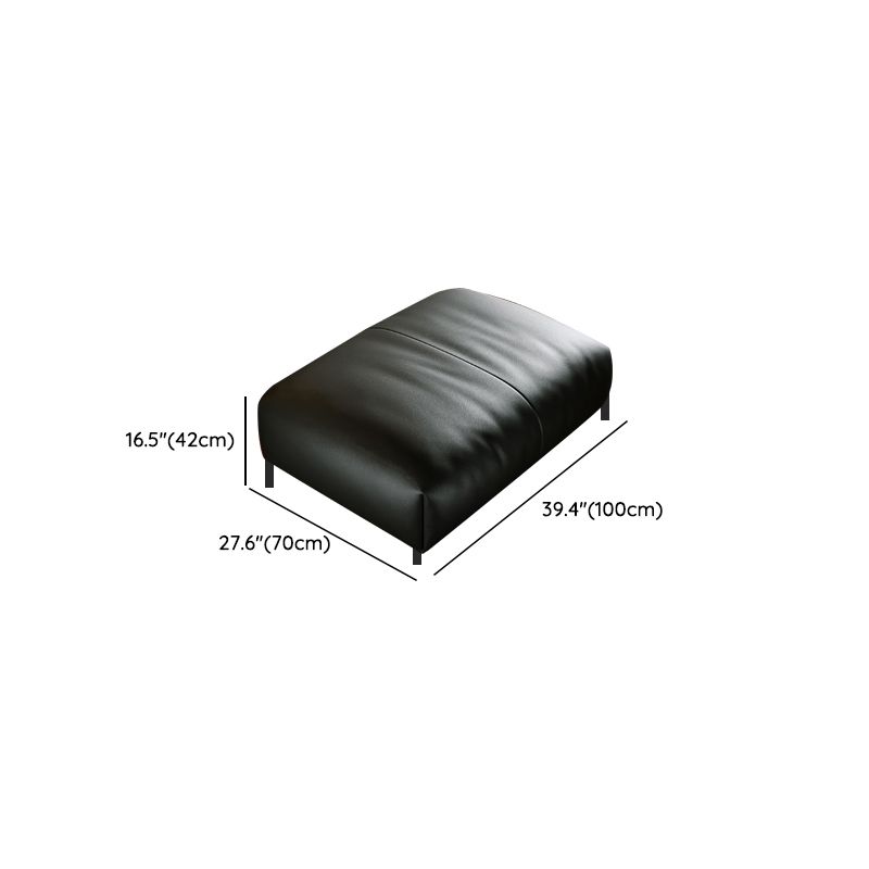 Black Genuine Leather Sofa Mid-Century Modern Square Arm Sofa