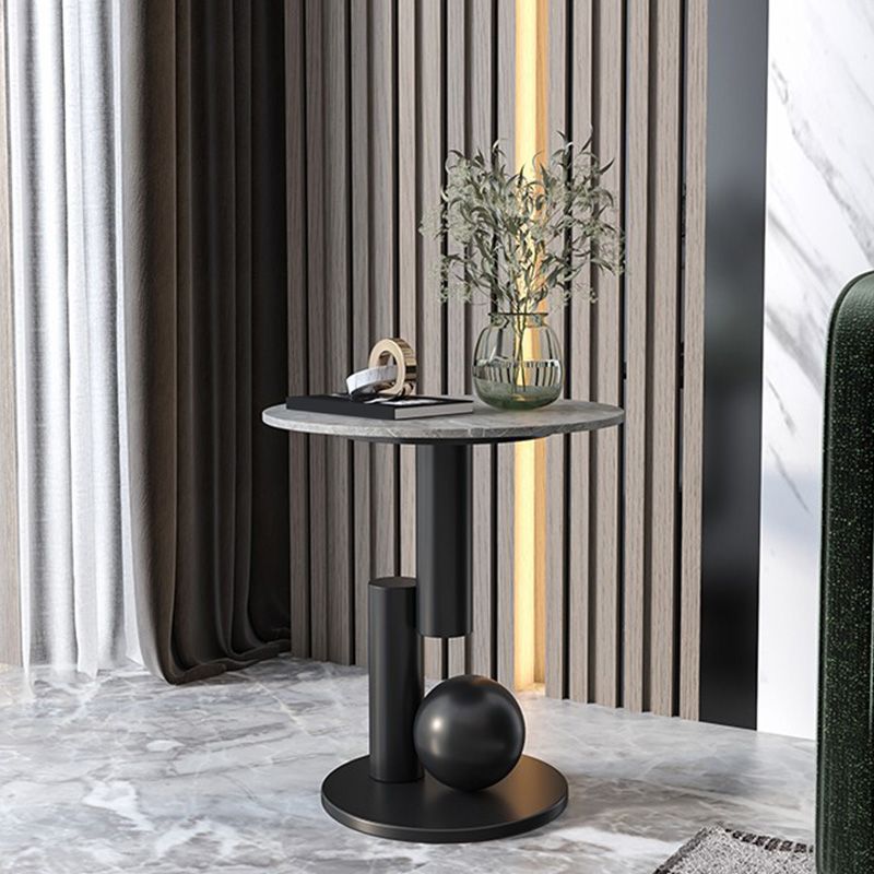 Modern Style Rock Slab Top with Black/gold Metal Work Base Side Table