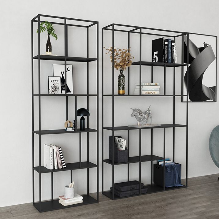 Modern Style Open Back Bookcase Metal Frame Bookshelf in Black