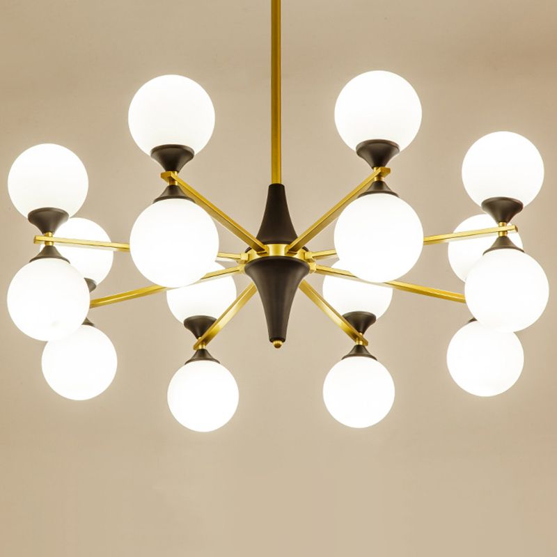 Nordic Style Creative Glass Orb Chandelier Golden Dining Room Lighting Fixture with 19.6" Adjustable Suspension Rod