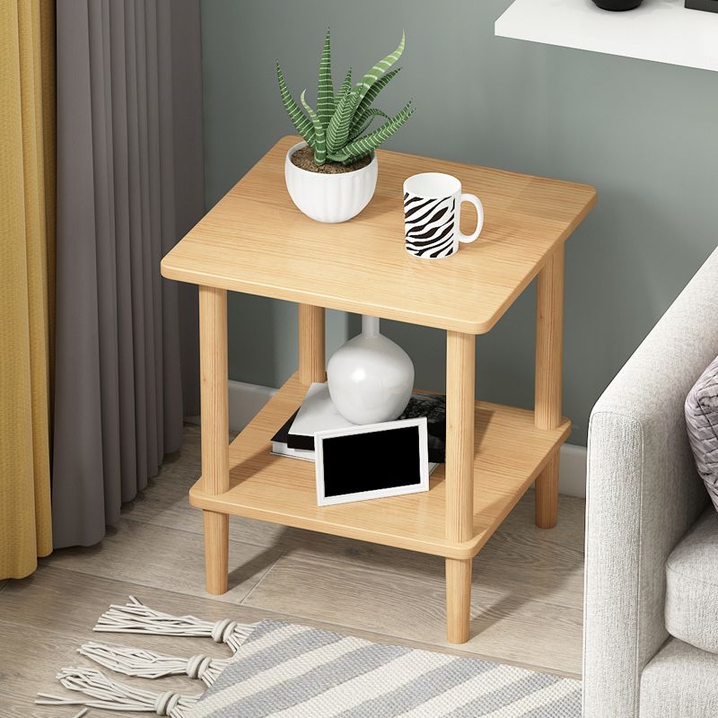 Modern Wood End Slide Table 2-Tier Corner Table with Storage