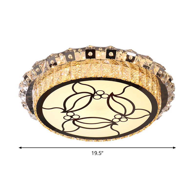 Edelstahl LED Flush Leuchte Moderne Beveled Kristall Rund Deckenleuchte mit Blattmuster