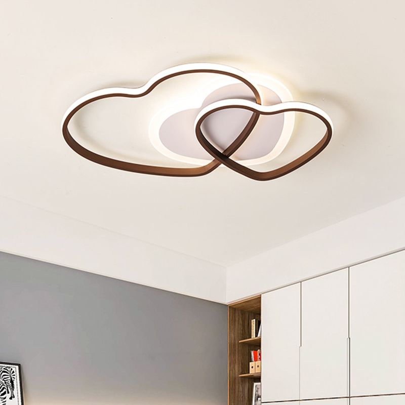 Heart Design Acrylic Flush Mount Fixture Cartoon LED Coffee Finish Close to Ceiling Lamp