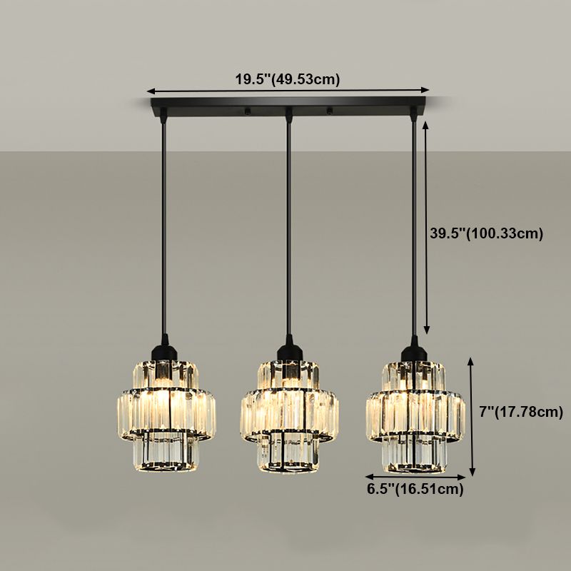Accesorios de iluminación de la isla de cilindro de estilo moderno Crystal 3 Ideas de iluminación de la isla ligera