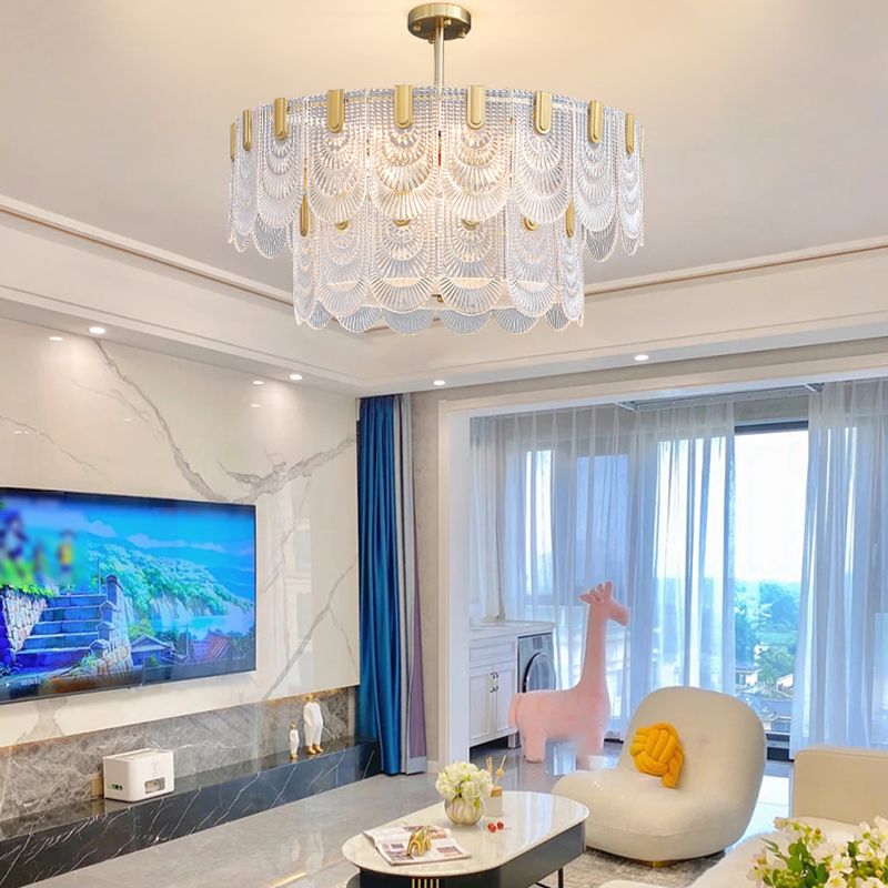 Gold Modern Metal Ceiling Light Geometric Shape Island Lamp with Glass Shade for Bedroom