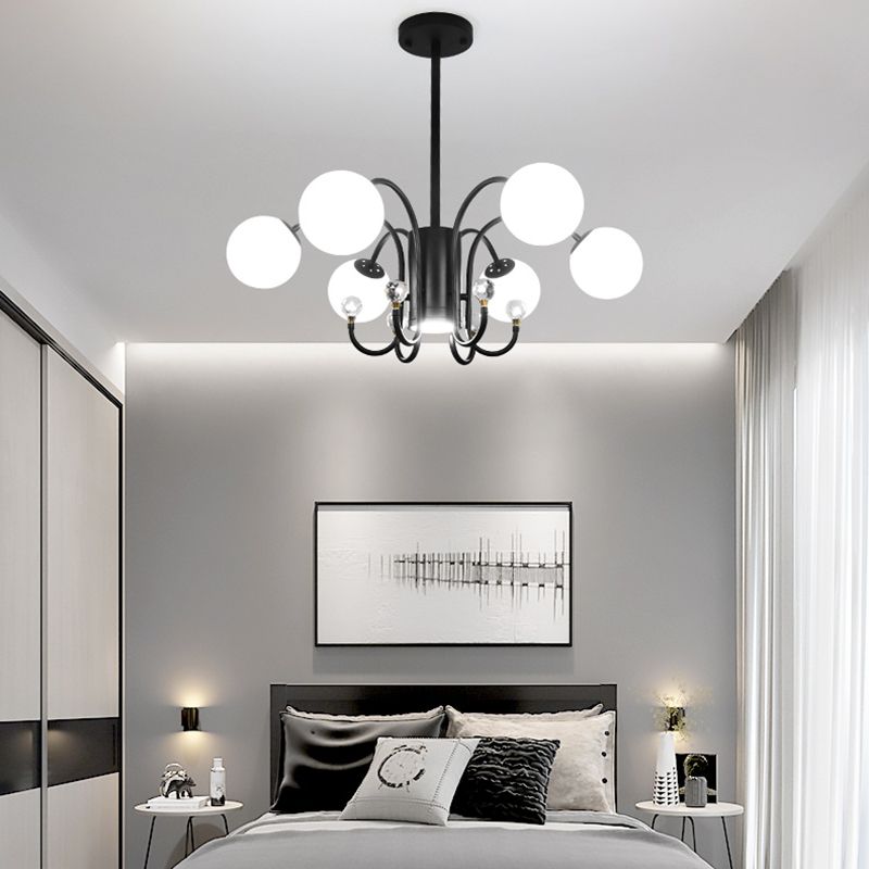 Modern Style Globe Chandelier Light White Glass Pendant Lighting with Crystal