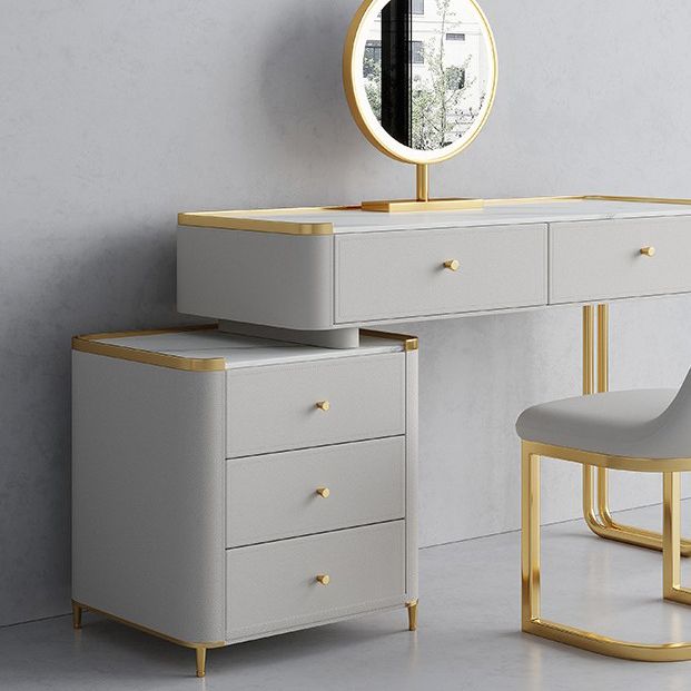 15.74" Wide Glass Vanity Desk with 5 Storage Drawers Cream Wood Vanity Set for Bedroom