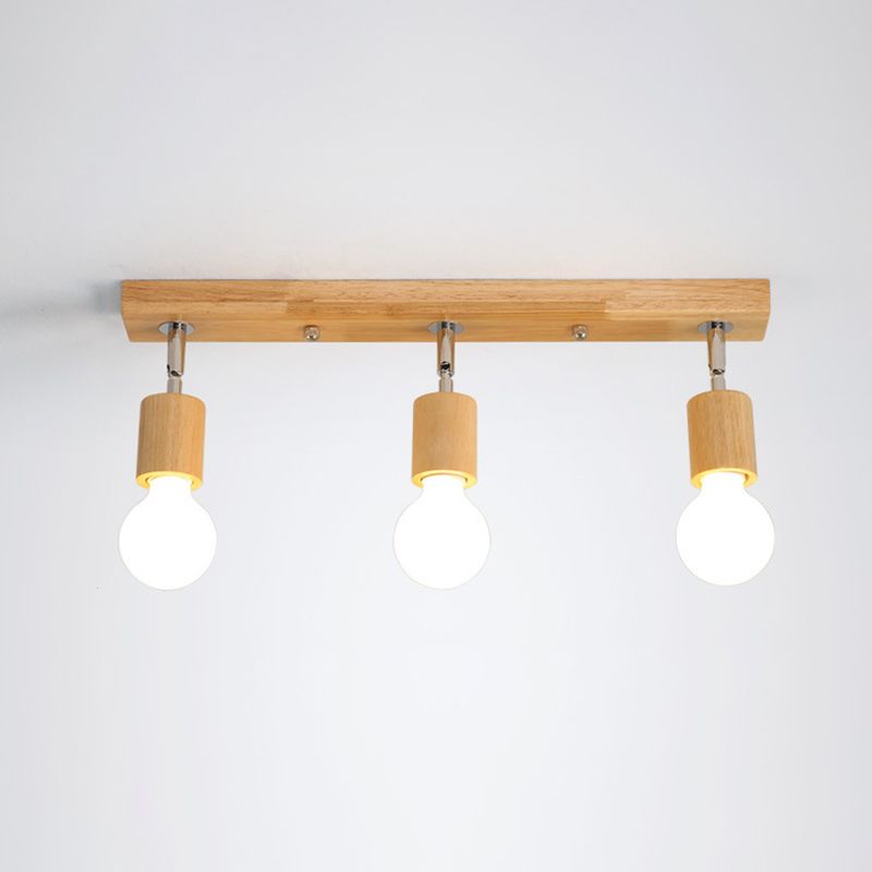 Éclairage sur rail nordique de style japonais, projecteur réglable en bois monté en surface, pour la maison, le salon, l'allée murale et le magasin commercial