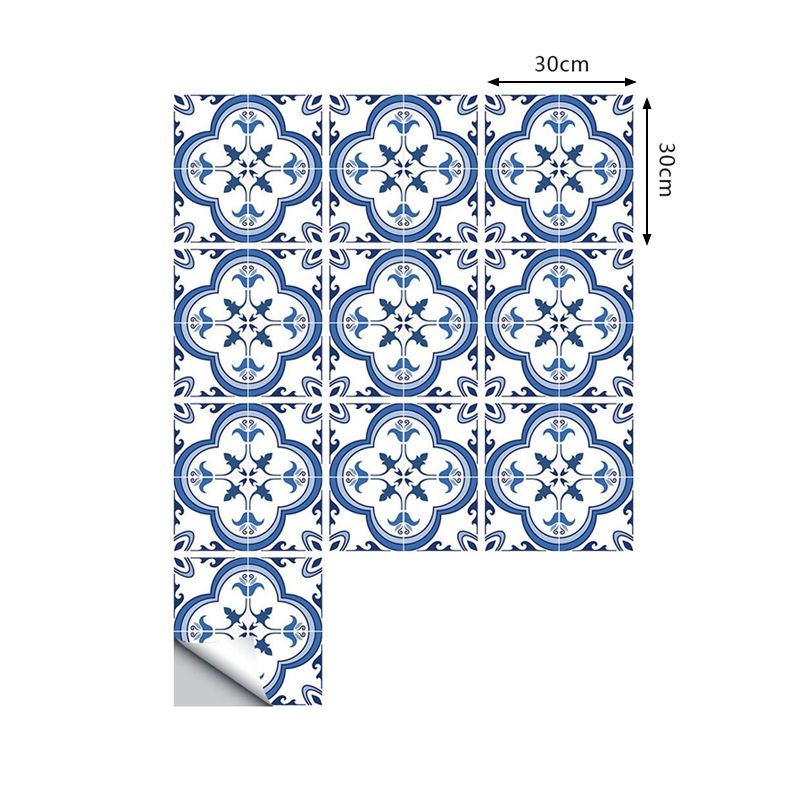 Boho Chic Clover Wallpaper Panel Set PVC Adhesive Blue Wall Art for Home, 10 Pcs