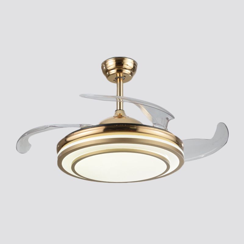Gold Tiered Semi Flush Mount Lighting Simple 4 Blades LED Acrylic Hanging Fan Lamp, 19" Wide