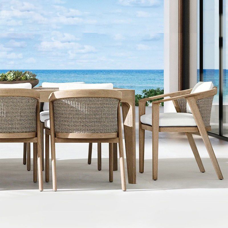 Contemporary Solid Wood Dining Armchair with Arm Outdoor Chair