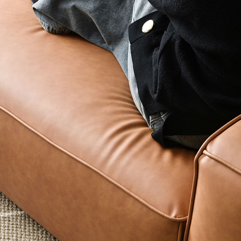 Contemporary Stationary Faux Leather Sofa Living Room Square Arm Tight Back Sofa