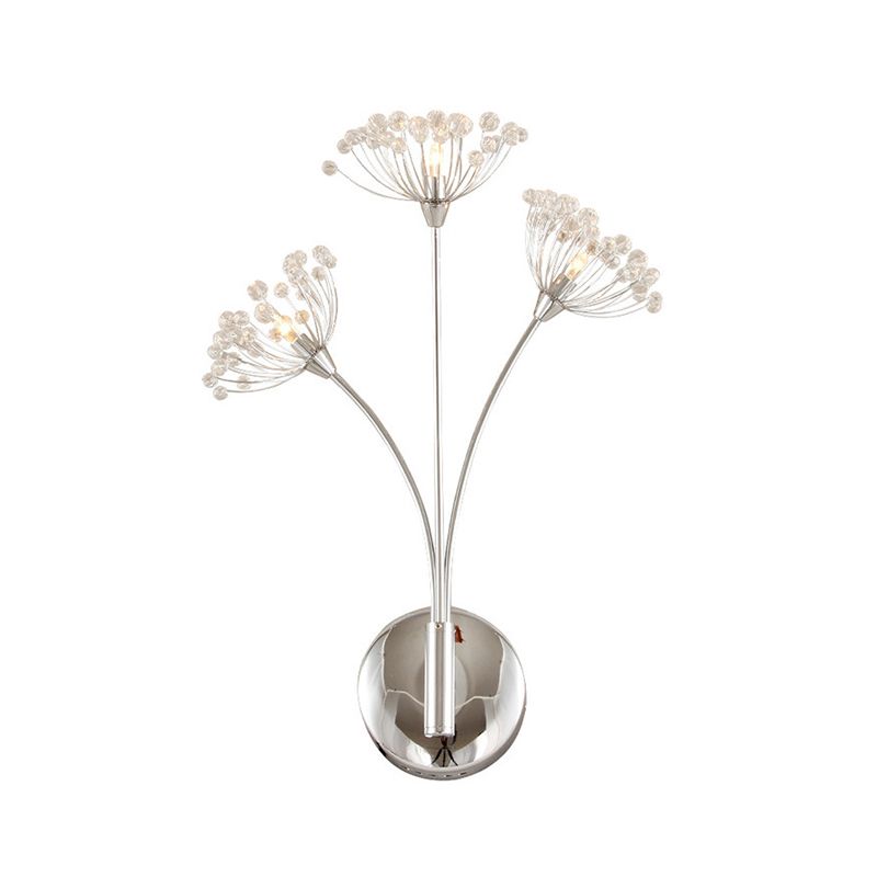 Dandelion Wall Splock Light Modern Crystal 3 luces Luz de montaje de pared plateado para espacio de oficina