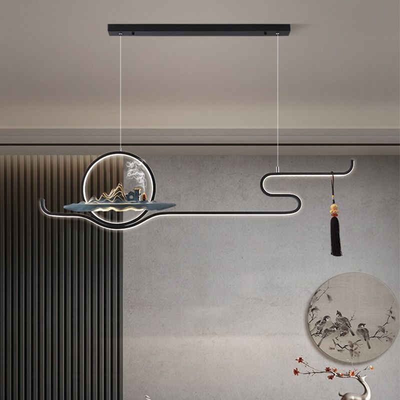 Contemporary Kitchen Pendant Lights Linear Island Chandelier Lights Metal 2 Light