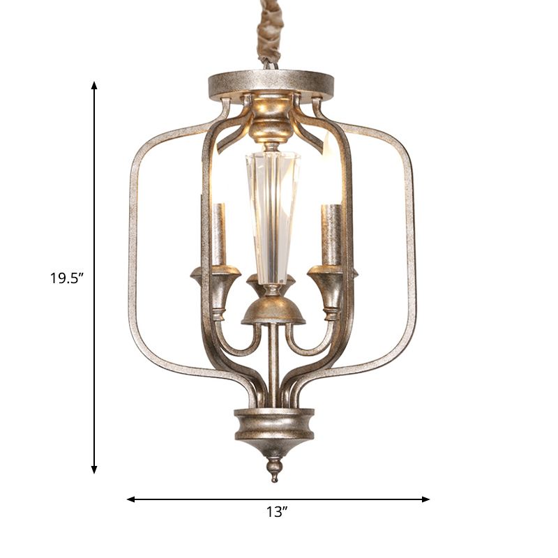 Traditionele gekooide hangende lamp 3 lampen metaal kroonluchter lichtarmatuur met kristal accent in verouderd zilver