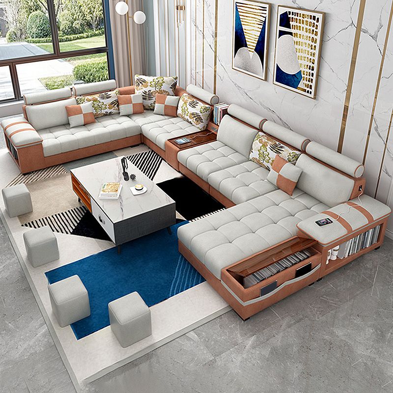 Contemporary Cotton Blend and Faux Leather Furniture Sectionals