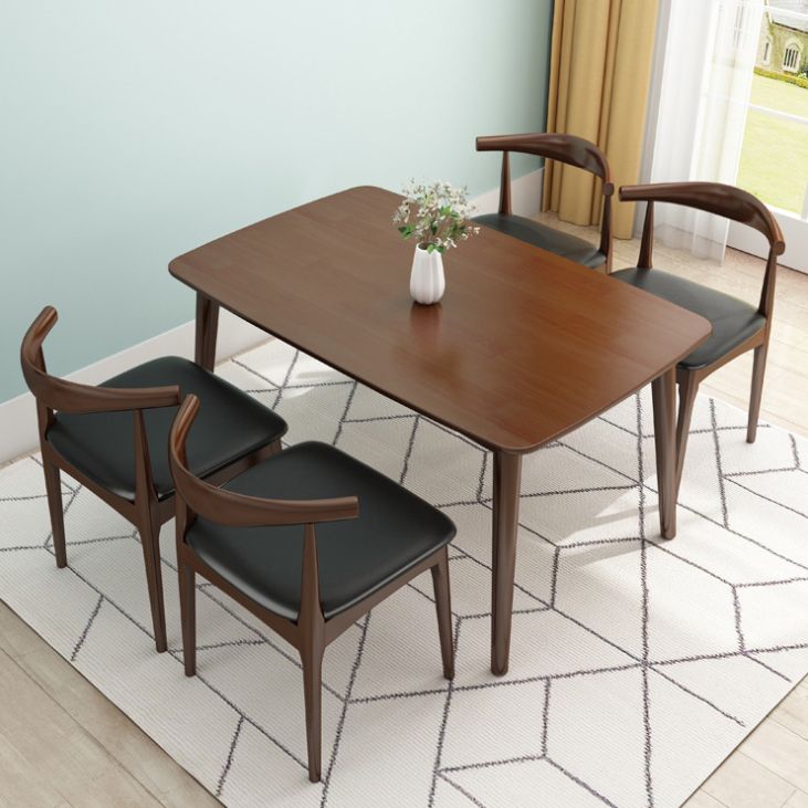 Modern Style Solid Wood Dining Set with Rectangle Shape Table and 4 Legs Base for Home Use