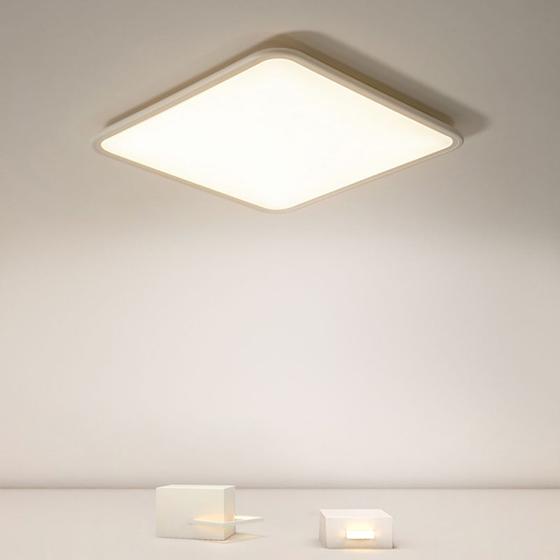 Metal Square Shape Flush Ceiling Light Modern Style 1 Light Flush Mount Lighting in White